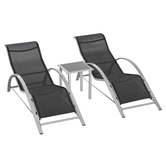 3 Pieces Lounge Chair Set Garden Sunbathing Chair w/ Table Black Outsunny