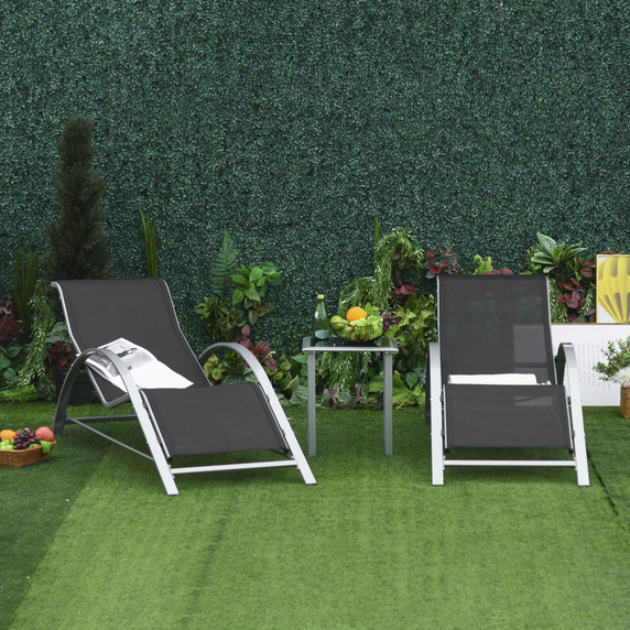 3 Pieces Lounge Chair Set Garden Sunbathing Chair w/ Table Black Outsunny