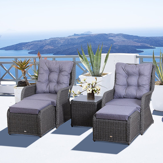  Deluxe 2-Seater Rattan Armchair & Table Set Grey