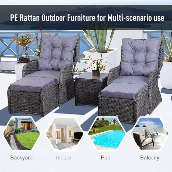  Deluxe 2-Seater Rattan Armchair & Table Set Grey