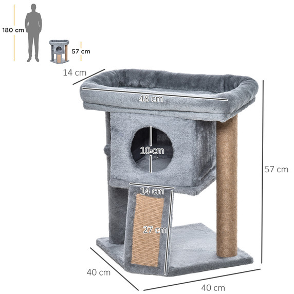 Cat Tree Activity Centre W/ Scratching Pad, Toy Ball, Cat House - Grey Pawhut