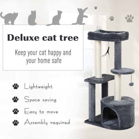 Cat Multi-Activity Tree Tower w/ Perch House Scratching Post Play Ball Pawhut