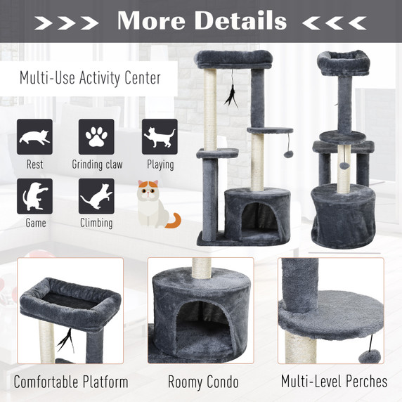 Cat Multi-Activity Tree Tower w/ Perch House Scratching Post Play Ball Pawhut