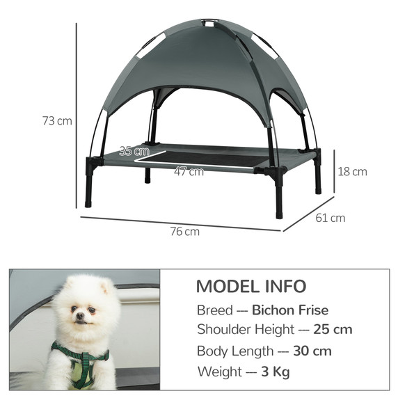 76 cm Elevated Dog Bed Cooling Raised Pet Cot UV Protection Canopy Grey Pawhut