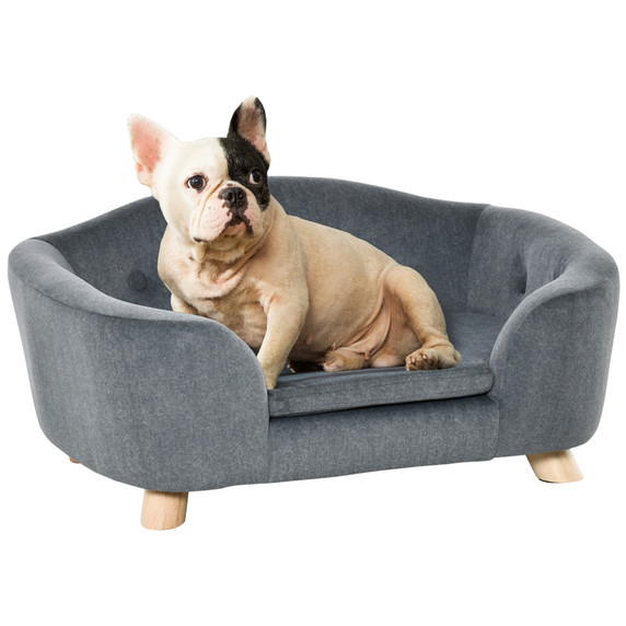 Pet Sofa Dog Couch, Short Plush, for Small Dog, 70 x 47 x 30 cm, Grey Pawhut