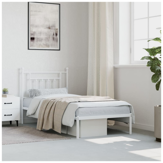 vidaXL Metal Bed Frame with Headboard White 80x200 cm