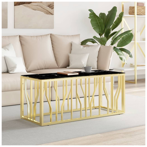 vidaXL Coffee Table Gold 110x45x45 cm Stainless Steel and Glass