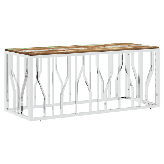 vidaXL Coffee Table Silver Stainless Steel and Solid Wood Reclaimed