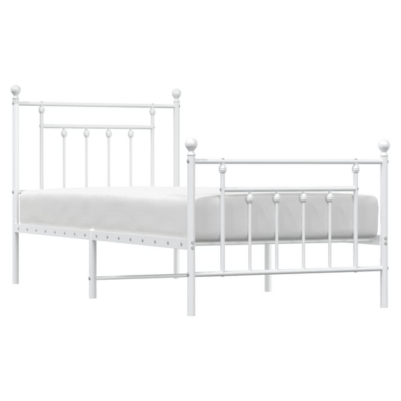 vidaXL Metal Bed Frame with Headboard and Footboard White 90x190 cm