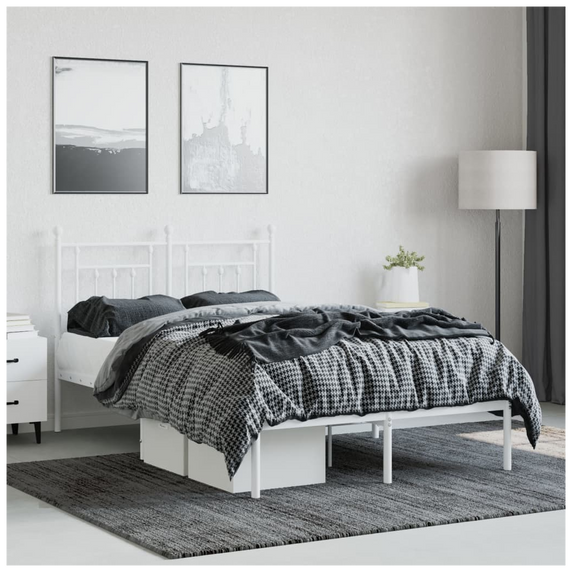 vidaXL Metal Bed Frame with Headboard White 120x200 cm