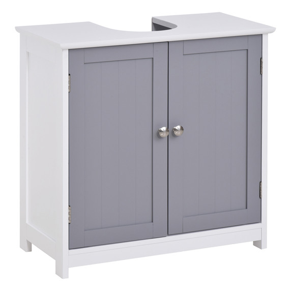 kleankin 60x60cm Under-Sink Storage Cabinet w/ Adjustable Shelf Grey White