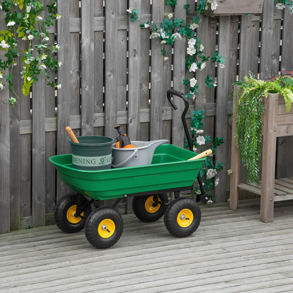 75L Garden Cart Heavy Duty 4 Wheel TWheelbarrow Green 75L