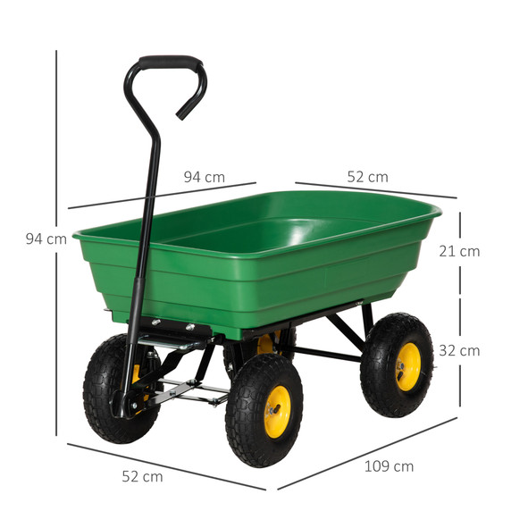 75L Garden Cart Heavy Duty 4 Wheel TWheelbarrow Green 75L