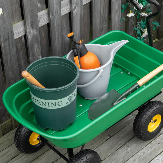 75L Garden Cart Heavy Duty 4 Wheel TWheelbarrow Green 75L