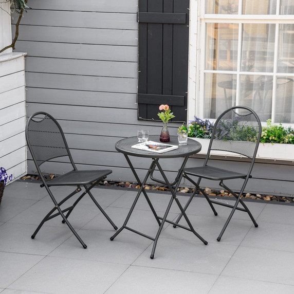 3Pc Garden Bistro Set w/ Foldable Design Metal Frame Black