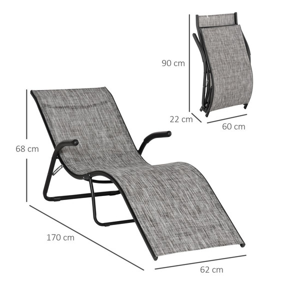 Folding Lounge Chair, Outdoor Chaise Lounge for Beach, Poolside, Grey