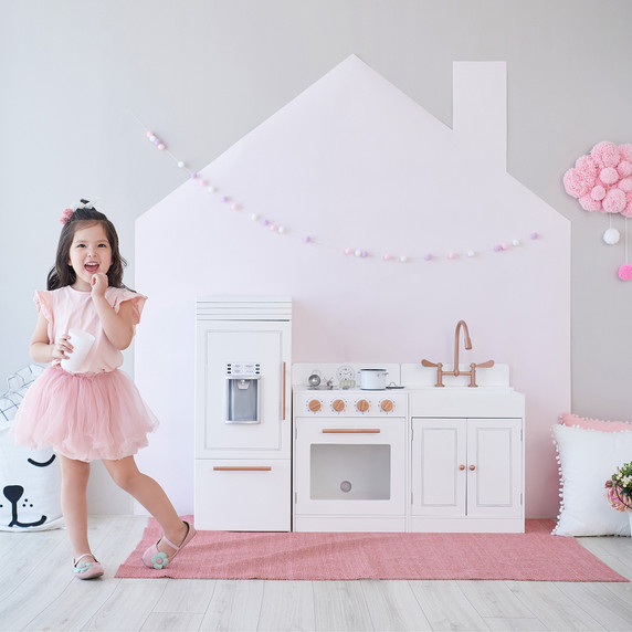 Large Wooden Kitchen Toy Kitchen Rose Gold With Ice Maker