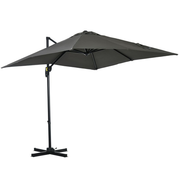 Outsunny Square Cantilever Roma Parasol 360� Rotation w/ Hand Crank, Grey