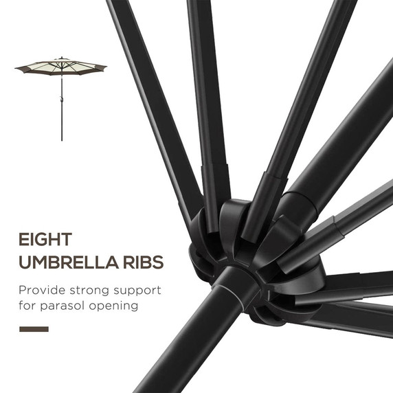 Outsunny 2.7m Garden Parasol Umbrella with 8 Metal Ribs, Tilt and Crank, Coffee