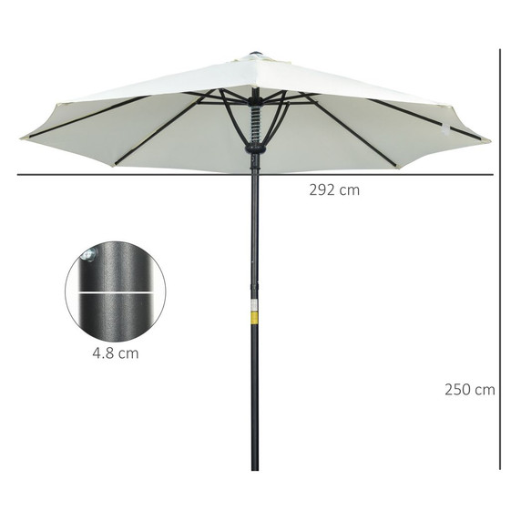 Outsunny Outdoor Market Table Parasol Umbrella Sun Shade with 8 Ribs, Cream