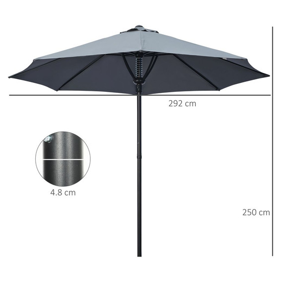 Outsunny Outdoor Market Table Parasol Umbrella Sun Shade with 8 Ribs, Grey