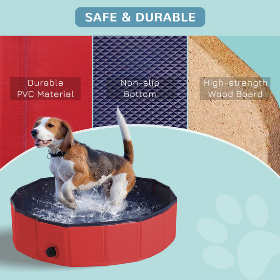Pet Paddling Pool Cat Dog Indoor/ Outdoor Foldable 80cm Diameter Red Pawhut
