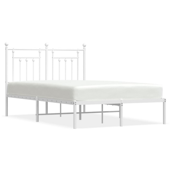 vidaXL Metal Bed Frame with Headboard White 135x190 cm