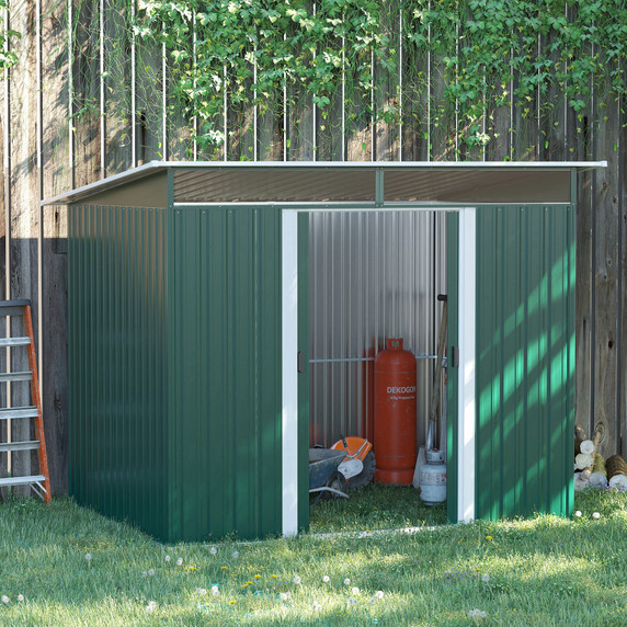 Pent Roofed Metal Garden Shed Foundation and Vent 260x194x200cm Green