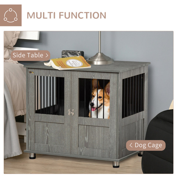 Wooden & Wire Dog Cage for Medium Dog, Stylish Pet Kennel w/ Magnetic Doors