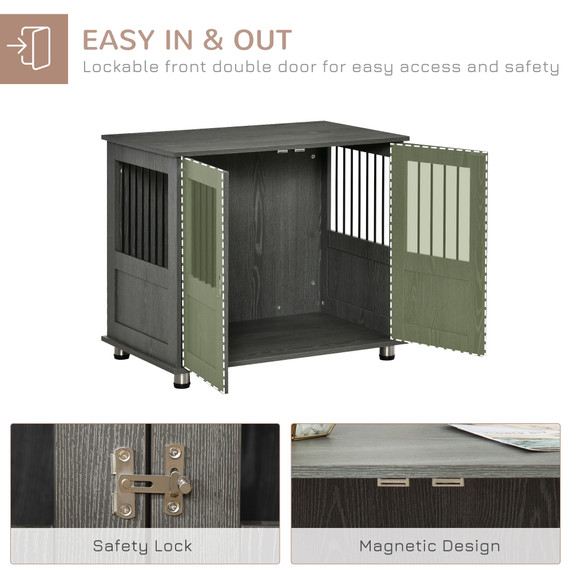 Wooden & Wire Dog Cage for Medium Dog, Stylish Pet Kennel w/ Magnetic Doors