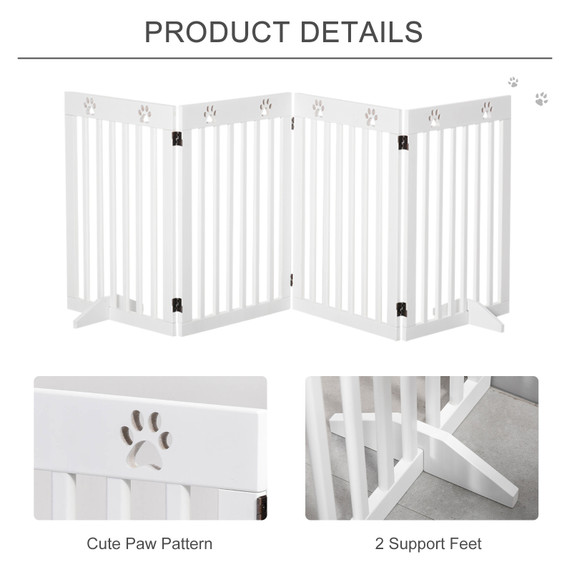 Pet Gate Foldable Freestanding Dog Safety Barrier w/ Support Feet White