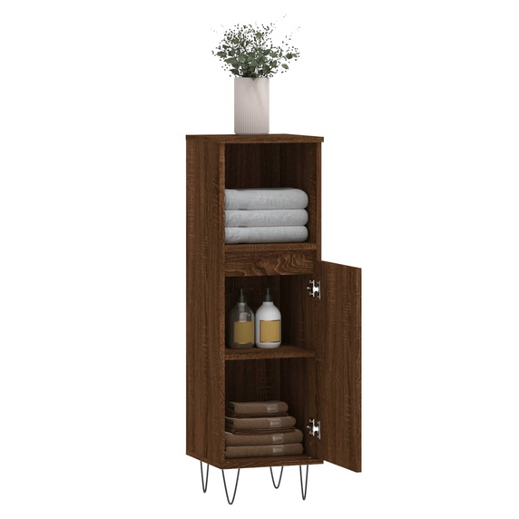 vidaXL Bathroom Cabinet Brown Oak 30x30x100 cm Engineered Wood