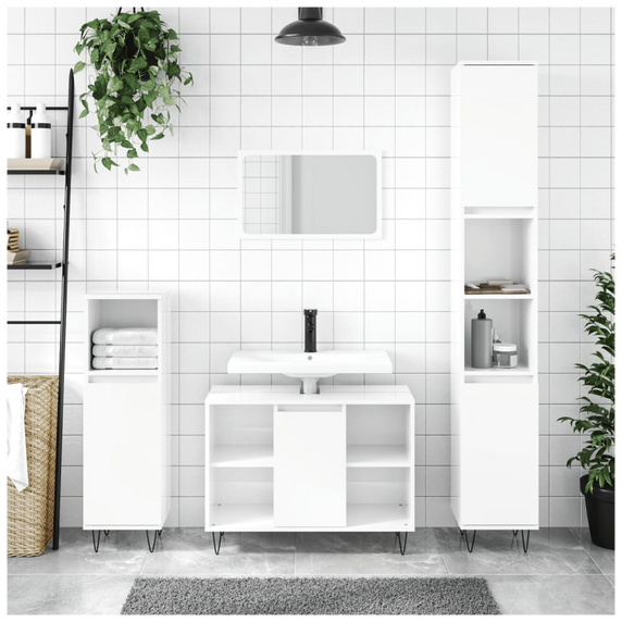 vidaXL Bathroom Cabinet High Gloss White 30x30x100 cm Engineered Wood