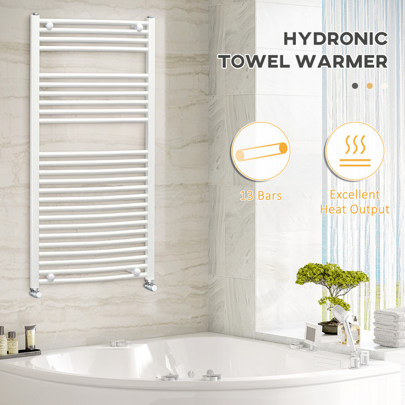 Heated Towel Rail, Bathroom Ladder Radiator 600mm x 1200mm White HOMCOM