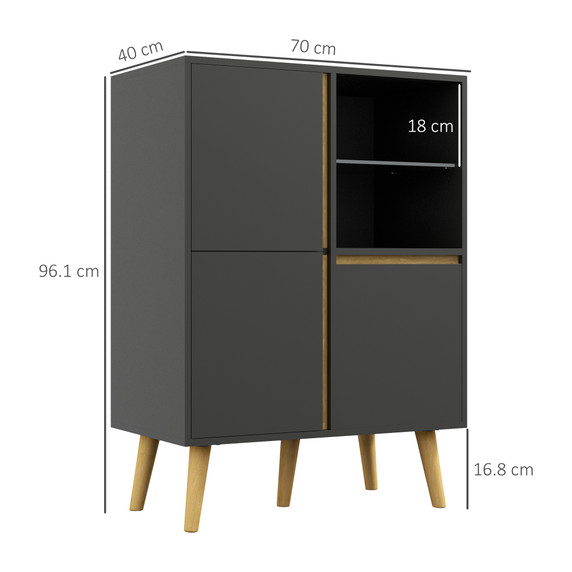 HOMCOM Storage Cabinet Sideboard with Tempered Glass Adjustable Shelves