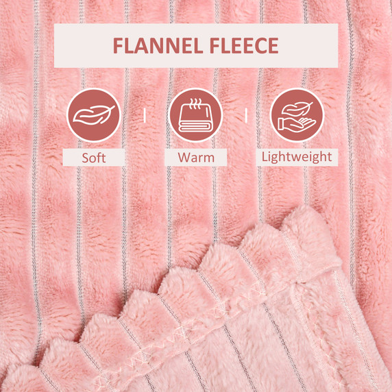 HOMCOM Flannel Fleece Blanket Double Size Throw Blanket for Bed 203x152cm Pink