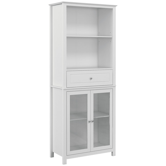 HOMCOM Kitchen Cupboard Modern Storage Cabinet w/ Glass Door Adjustable Shelves