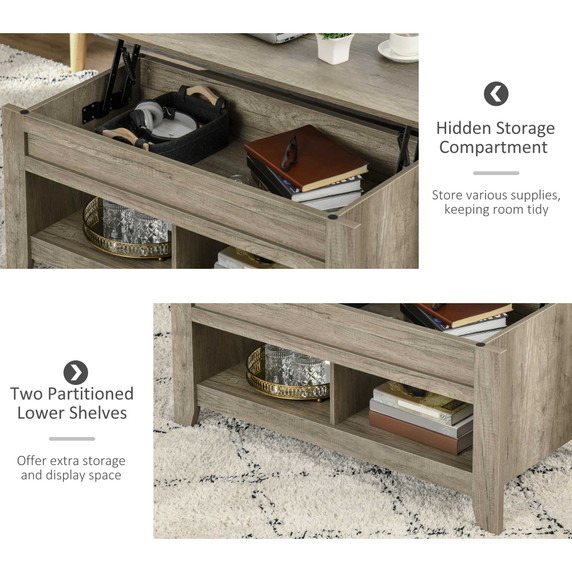 HOMCOM Lift Top Coffee Table w/  Hidden Storage Compartment & Shelves Oak