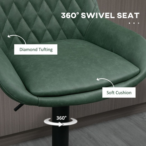 HOMCOM Bar Stools Set of 2, Adjustable Bar Chairs 360° Swivel for Kitchen Green