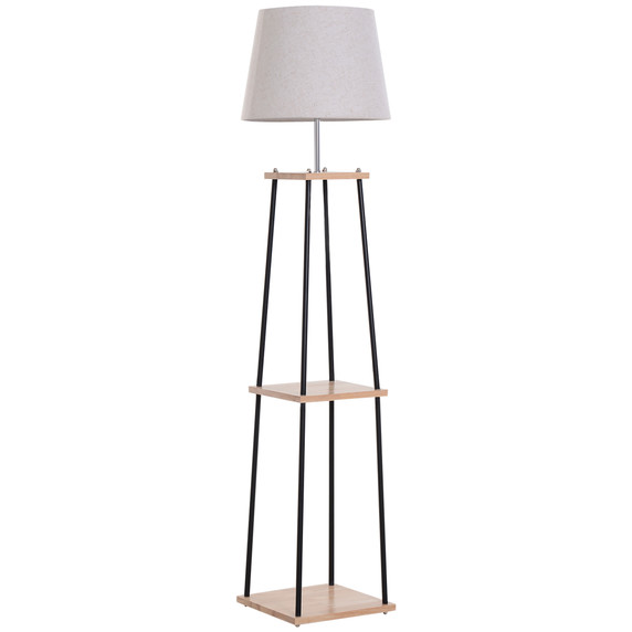 HOMCOM Modern Shelf Floor Lamp Standing Light w/ 2-Tier Shelves for Living Room