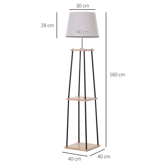 HOMCOM Modern Shelf Floor Lamp Standing Light w/ 2-Tier Shelves for Living Room