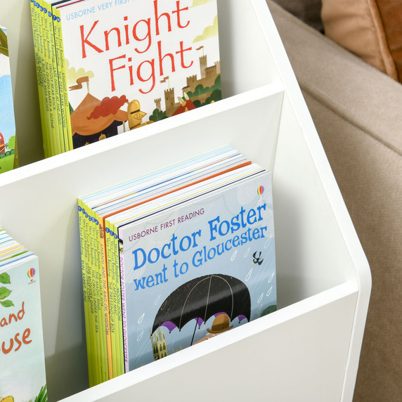 Children's Bookcase, Toy Organiser w/ Wheels, for Bedroom - White