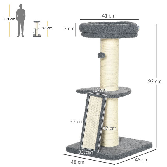 Cat Tree Tower for Indoor Cats w/ Scratching Posts, Pad, Dark Grey, Toy Ball