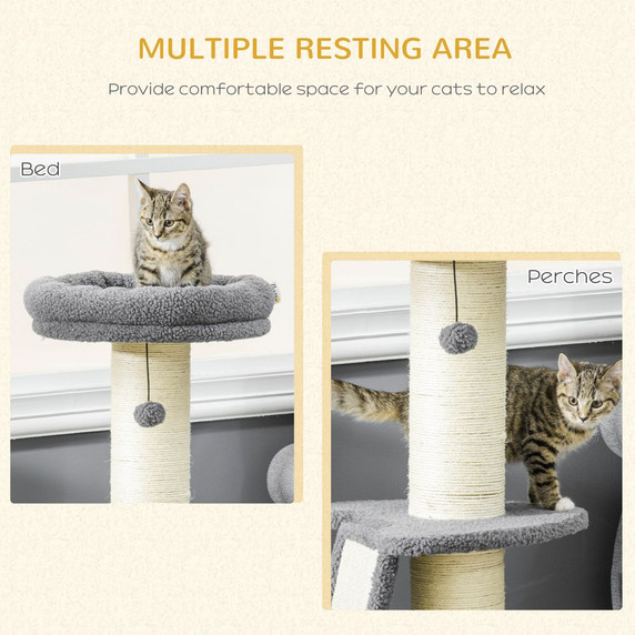 Cat Tree Tower for Indoor Cats w/ Scratching Posts, Pad, Dark Grey, Toy Ball