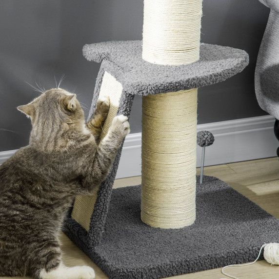 Cat Tree Tower for Indoor Cats w/ Scratching Posts, Pad, Dark Grey, Toy Ball