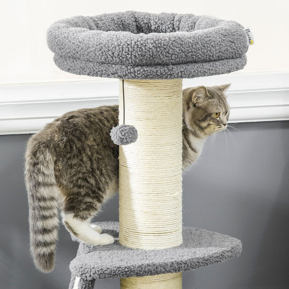 Cat Tree Tower for Indoor Cats w/ Scratching Posts, Pad, Dark Grey, Toy Ball