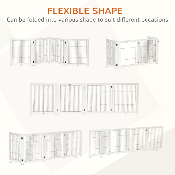 Freestanding Folding Pet Gate 4 Panels Dog Puppy Barrier with Support Feet