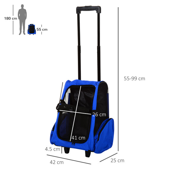 Pet Travel Backpack Bag Cat Puppy Dog Carrier w/ Trolley and Telescopic Wheel