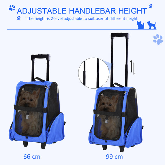 Pet Travel Backpack Bag Cat Puppy Dog Carrier w/ Trolley and Telescopic Wheel
