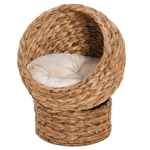 Wicker Cat House, Raised Cat Bed with Cylindrical Base, 42 x 33 x 52cm